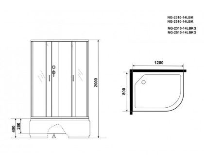 Душевая кабина Niagara NG-2310-14LBK 120х80 см, с матовыми стеклами, левосторонняя