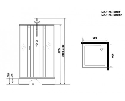 Душевая кабина Niagara NG-1108-14BKT 90х90 см, с матовыми стеклами