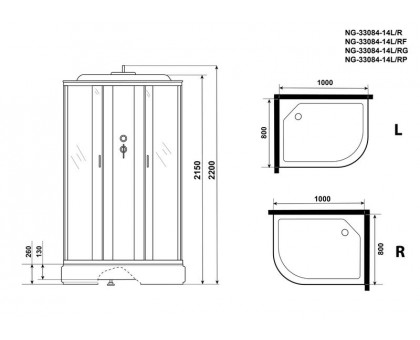 Душевая кабина Niagara NG-33084-14R 100х80 см, с матовыми стеклами, правосторонняя