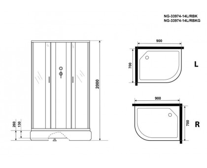 Душевая кабина Niagara NG-33974-14LBK 90х70 см, с матовыми стеклами, левосторонняя