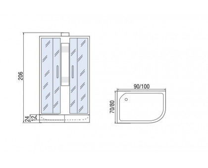 Душевая кабина Мономах 90/70/24 Б/К МЗ R 90х70х206, без крыши, асимметричная