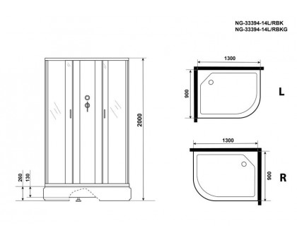 Душевая кабина Niagara NG-33394-14RBK 130х90 см, с матовыми стеклами, правосторонняя