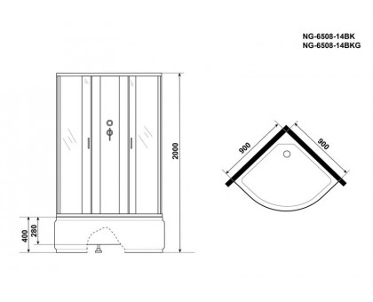 Душевая кабина Niagara NG-6508-14BKG 90х90 см, с тонированными стеклами