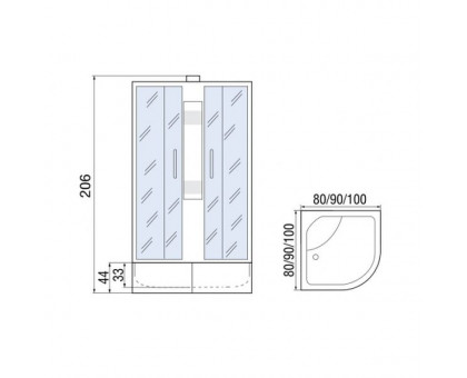 Душевая кабина Мономах 80/43 Б/К С МЗ 80х80х206, без крыши, полукруг
