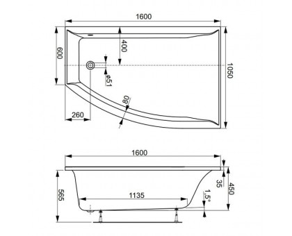 Ванна акриловая VAGNERPLAST VERONELA OFFSET 160 правая
